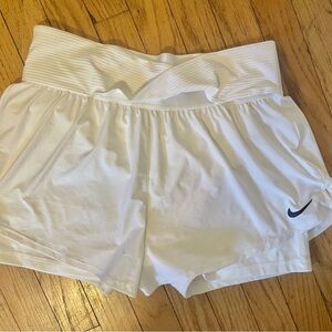 Nike Women's White Athletic Shorts with Black Logo